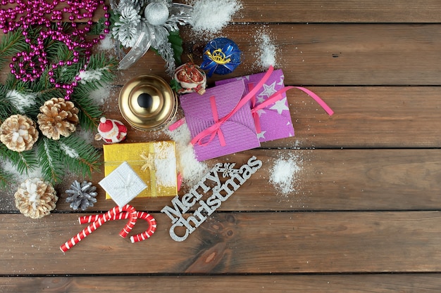 Merry Christmas concept with gifts and Christmas decorations