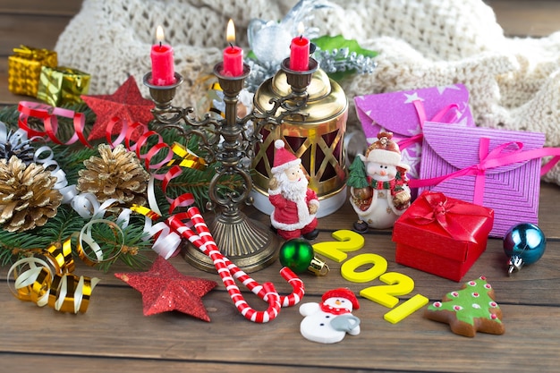 Merry Christmas concept with gifts and Christmas decorations