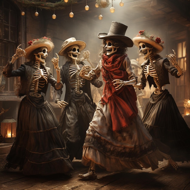 Photo merry christmas dancing skeletons