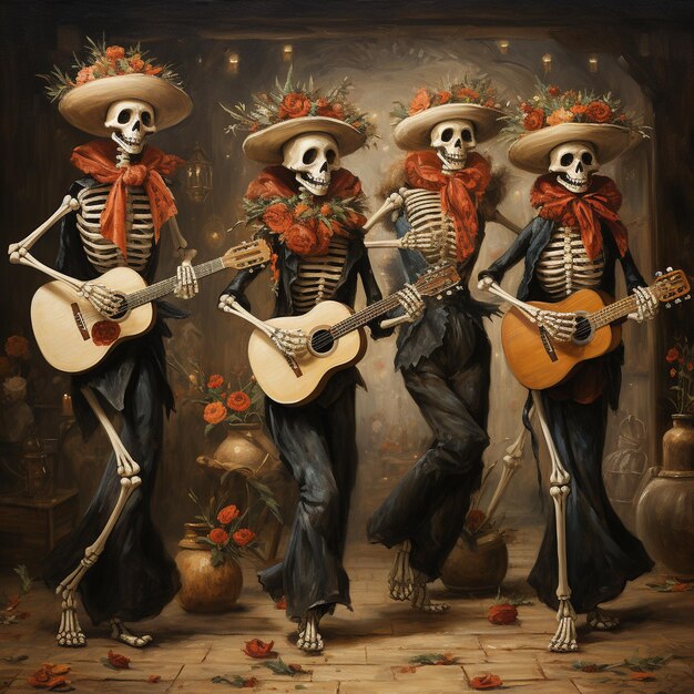 Photo merry christmas dancing skeletons