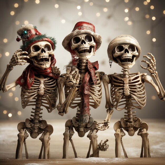 Photo merry christmas dancing skeletons