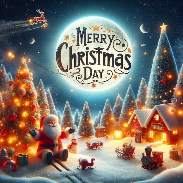 Merry Christmas Day Background Social Media Post Christmas Tree Santa Claus Celebrate Christmas Day