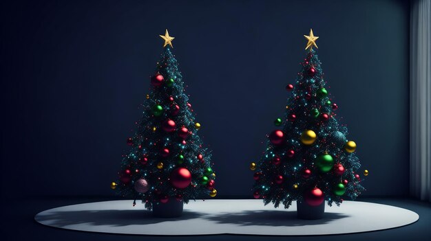 メリークリスマスの日 AI が生成したカラフルなボールで飾られたクリスマス ツリー