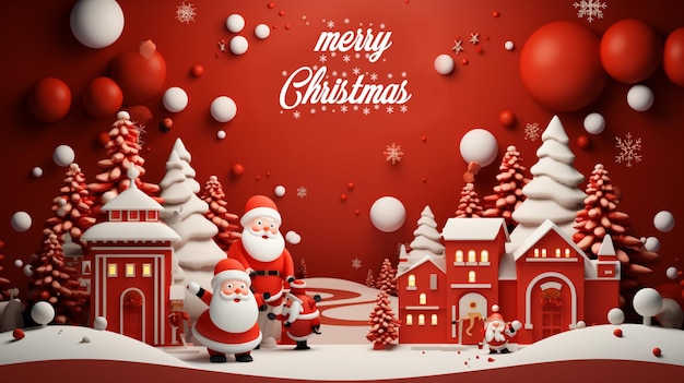 Merry Christmas design on red winter background