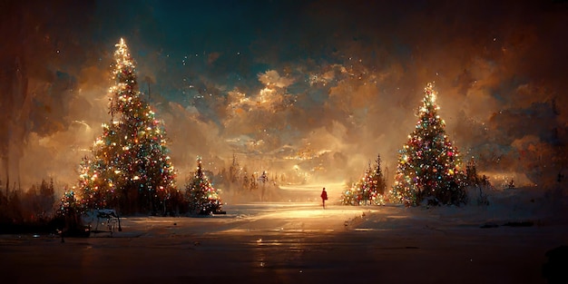 Merry christmas. Digital illustration. Painting. Beautiful scenario