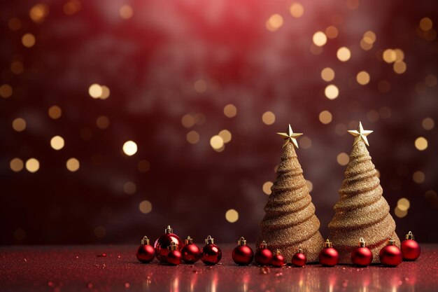 鮮やかな赤い背景にクリスマスの精神を放射する美しいクリスマスツリーの装飾