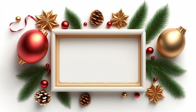 Merry Christmas frame with empty space and festive decorGenerative AI