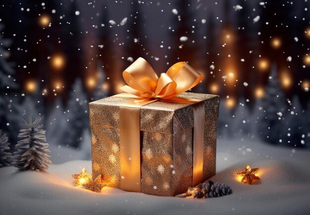 Фото Коробка с подарками на рождество со свечой на роскошном фоне