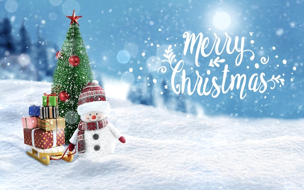 Merry Christmas Greeting card, banner with lettering