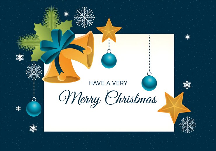 फोटो merry christmas greeting card with bells and ornaments