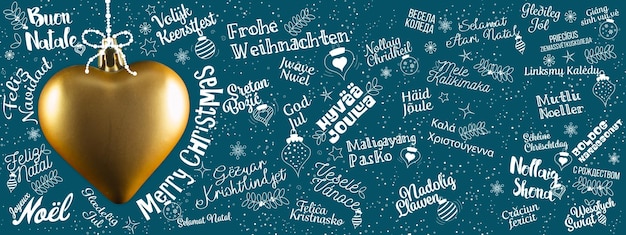 Merry Christmas greetings web banner from world in different languages