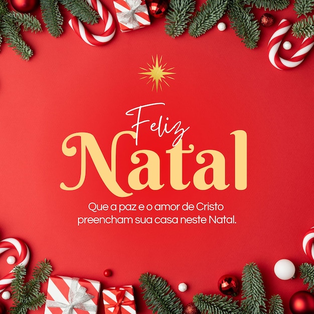 Foto banner di buon natale e buone feste pronto in portoghese