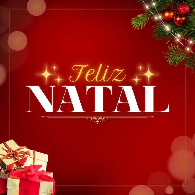 Photo merry christmas and happy holidays banner ready in portuguese