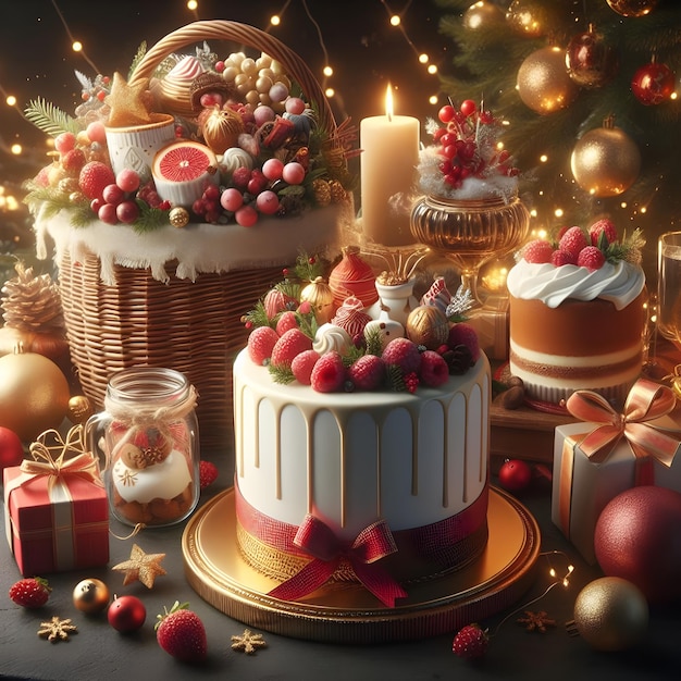 Счастливого Рождества и Счастливого Нового Года 2024 С набором подарочных корзин Небольшой десерт