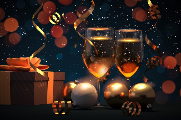 メリークリスマスと新年あけましておめでとうございます-3 dイラストレーション