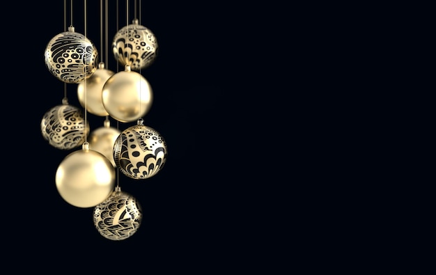 merry christmas and happy new year 3d render illustration card with xmas balls