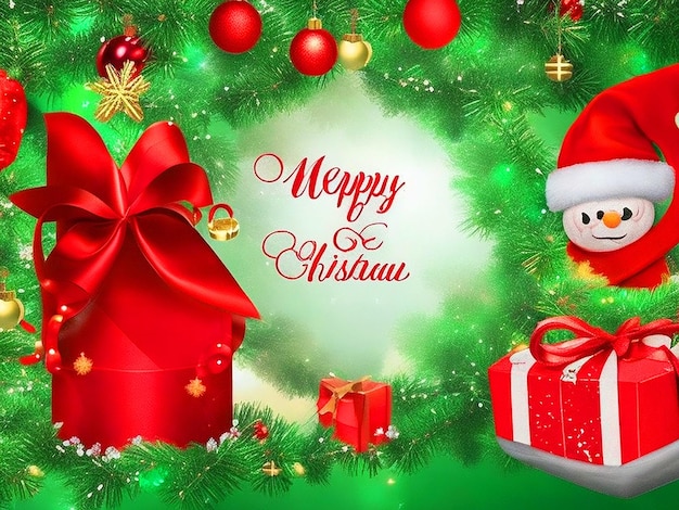 Merry christmas and happy new year background red green with realistic christmas elements