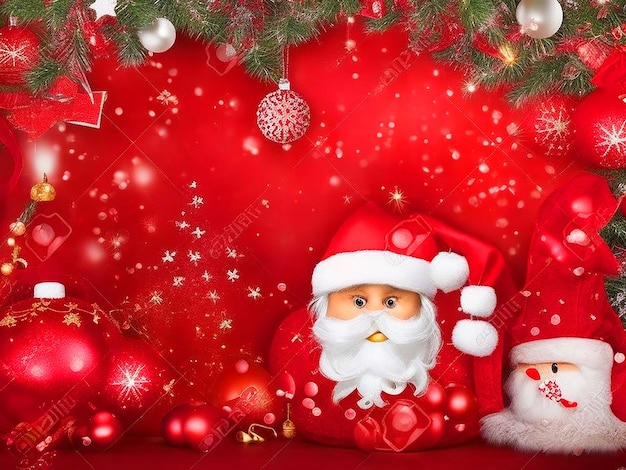 Merry christmas and happy new year background red green with realistic christmas elements