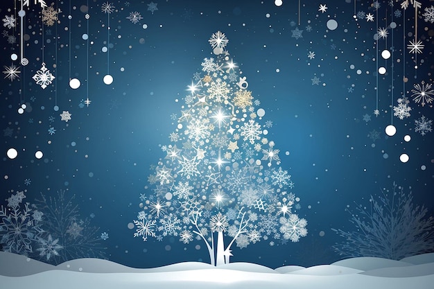 Счастливого Рождества и счастливого Нового года на заднем плане с рождественской елкой из снежинки векторная иллюстрация