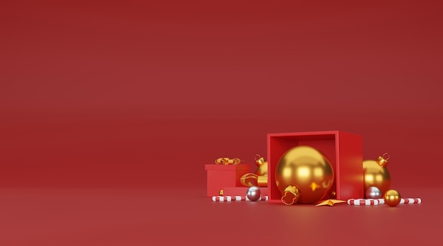 Merry christmas and happy new year background with festive decoration and copy space. 3D illustration