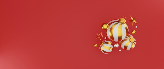 Merry christmas and happy new year background with festive decoration and copy space. 3D illustration