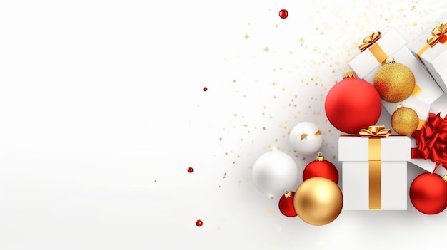 Merry Christmas and Happy New Year Background with realistic festive gifts box Generative Ai