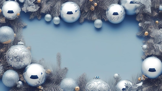 Merry Christmas and Happy New Year Blue Background Xmas winter holiday composition 3d rendaring