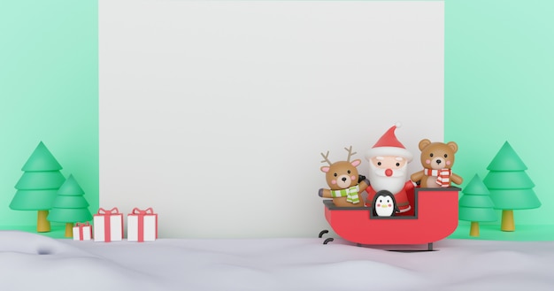 Photo merry christmas and happy new year composition with cute santa claus with presents