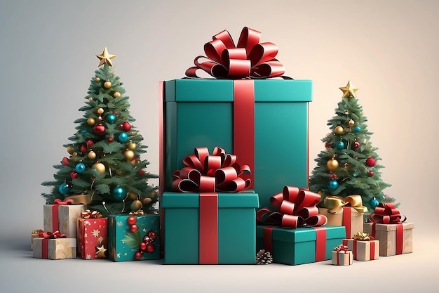 メリー・クリスマス & ハッピー・ニューイヤー リアルなクリスマスツリー & プレゼントボックス
