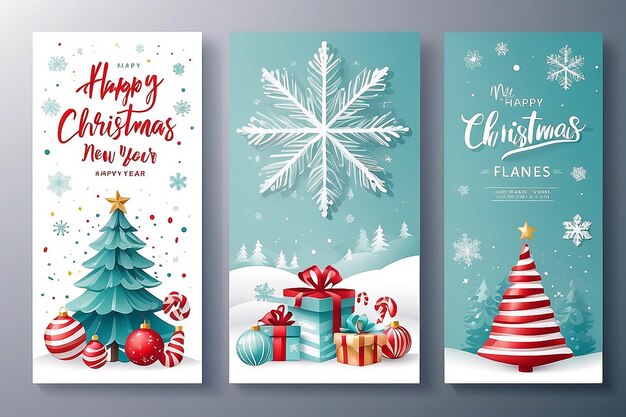 Merry Christmas and Happy New Year greeting card Set Modern Xmas