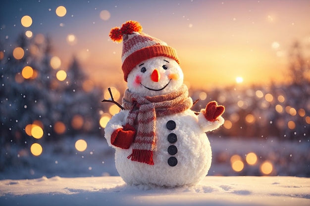 Merry christmas and happy new year greeting card with snowman ai generative