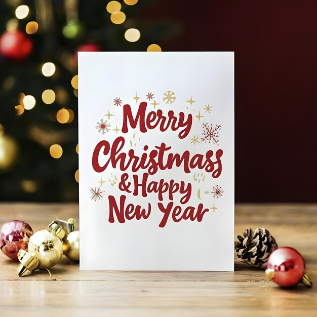 Photo merry christmas amp happy new year on white paper standing greeting card