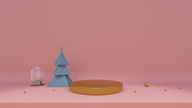 Buon natale e felice anno nuovo con decorazioni di sfondo per il rendering 3d di prodotti pubblicitari