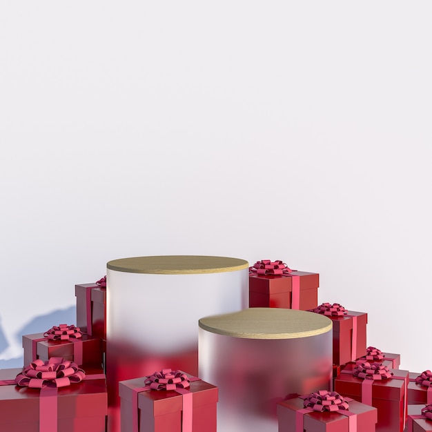 광고 제품 3D 렌더링을 위한 배경 장식이 있는 메리 크리스마스와 새해 복 많이 받으세요