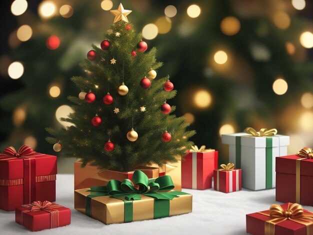 merry christmas and happy new year with christmas tree and gift box banner background