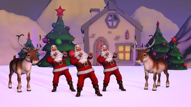 Merry Christmas herten en kerstmannen 3D-rendering