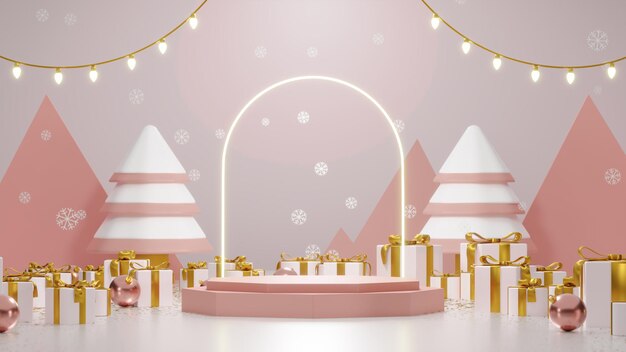 メリークリスマスの休日のテーマ空のスペース表彰台製品のプレゼンテーションのための現実的な画像