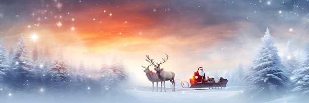 Merry Christmas holiday vacation winter background greeting card Santa Claus sitting on Christmas