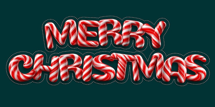 Photo merry christmas lettering in candy cane form with cut out template