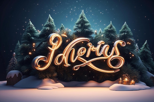 Photo merry christmas lettering with glows ai photo