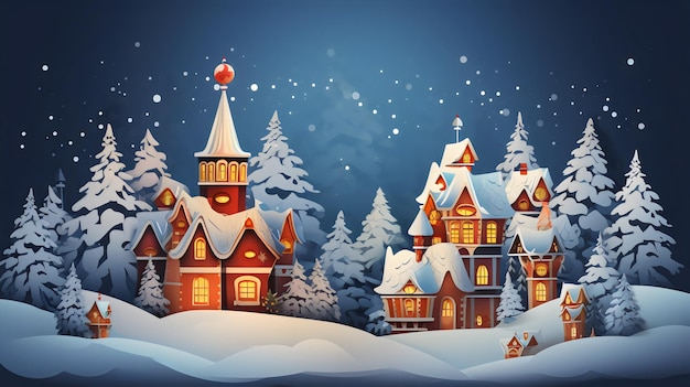 Merry Christmas Mountain Scene Illustratie met hertendozen gemaakt met generatieve AI