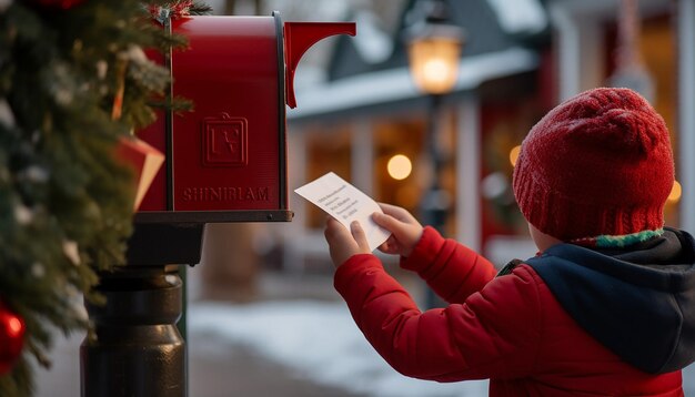 Foto merry christmas new year fotografie rode postbus ontvangen en verzenden van nieuwjaarscadeaus mails