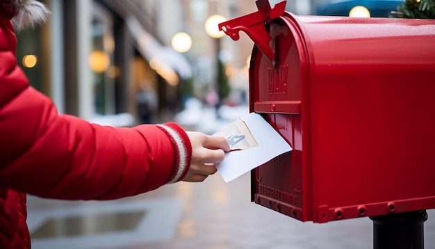 Photo merry christmas new year photography red mail box receiving and sending new year gifts mails