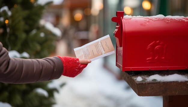 Photo merry christmas new year photography red mail box receiving and sending new year gifts mails