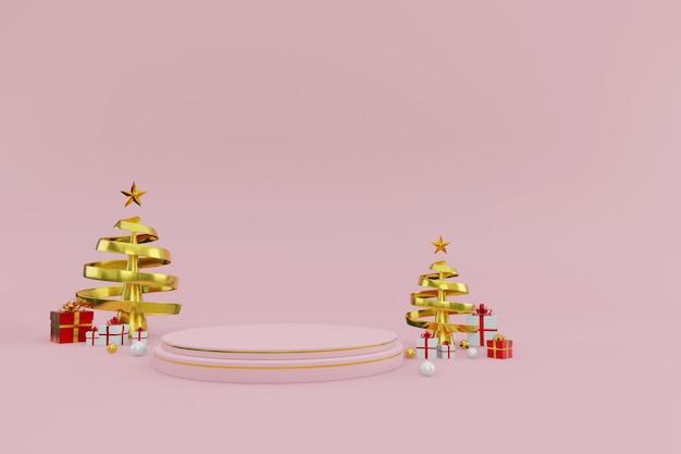 Merry Christmas-podia met productie achtergrond 3D-rendering