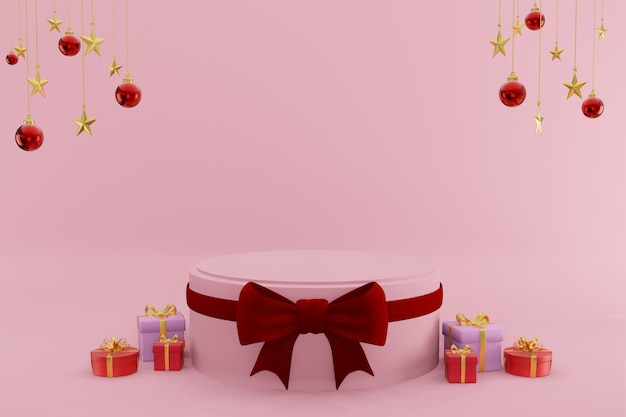 Foto merry christmas-podia met productie achtergrond 3d-rendering