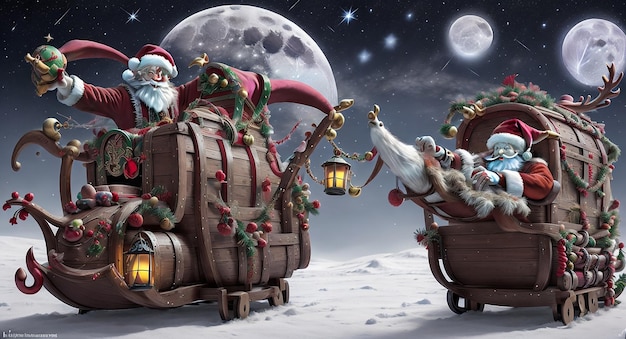 눈 속에 나무  ⁇ 매를 타고 있는 메리 크리스마스 산타클로스