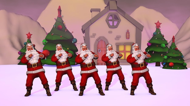 Merry Christmas Santa Clauses are dancing 3d rendering