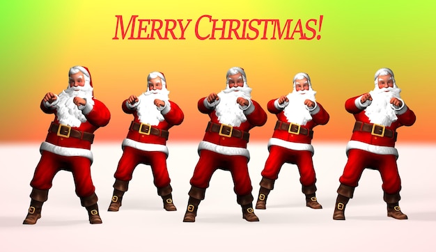 Merry Christmas Santa Clauses are dancing 3d rendering