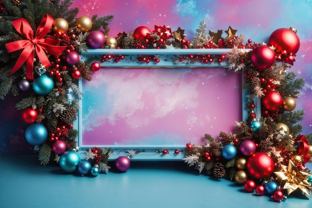 Merry Christmas sign banner frame with empty space ai generative